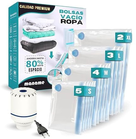 Maname® Bolsas Vacío Ropa con Bomba de Viaje – Pack 14 Bolsas para Guardar Ropa De Casa o Viaje Varios Tamaños – Vacuum Storage Bags Sacos