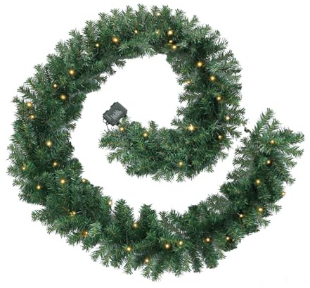 YOHAYO Ghirlanda Natalizia con Luci 2,7M 50 LEDs Decorazione per Porte, Pareti, Camino, Interno/Esterno Flessibile a Batterie Bianco Caldo