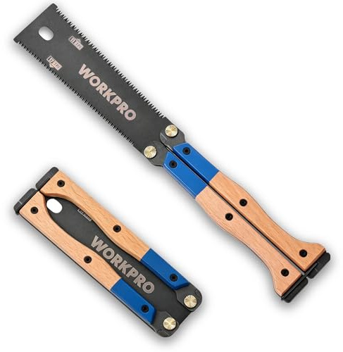 WORKPRO Folding Japanese Hand Saw, 6 Inch Double-Edged Pull Saw with SK5 Flexible Blade, 11&17 TPI Wood Saw with Non-Slip Beech Handle, Flush Cut Saw for Woodworking, Camping, and Gardening