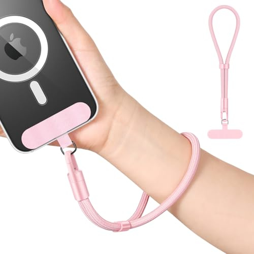 MoKo Cinturino da polso, cordino regolabile per telefono con linguetta di fissaggio, cinturino da polso per cellulare a mani libere per iPhone e la maggior parte degli smartphone, Oro Rosa