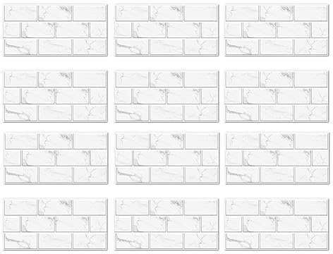 Quystetes Carrelage de Dosseret à Décoller et à Coller de 12 Feuilles, PVC Aspect Faux Marbre Blanc à Coller sur Les Carreaux de Dosseret de Cuisine 12 X 6 Pouces Blanc