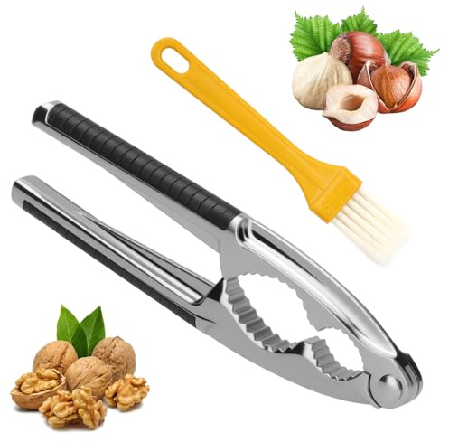 KQDRAVINE Cascanueces de alta calidad de acero inoxidable, cascanueces con antideslizante, de metal con mango antideslizante, para nueces de Pacán y avellanas con cáscara de Brasil (negro)