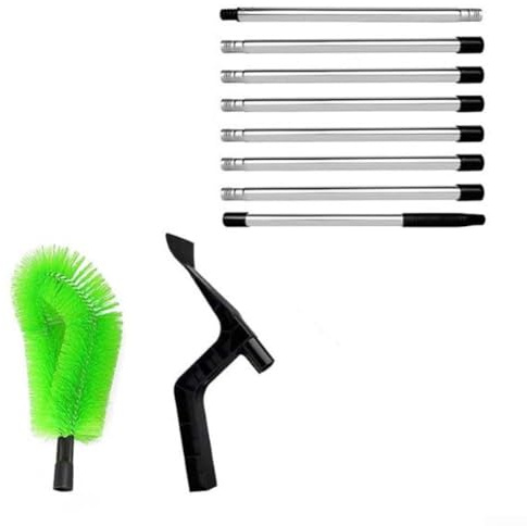Outils de nettoyage de gouttière 2 en 1, 320 cm télescopique, nettoyeur de gouttière avec 8 tiges extensibles, brosse de gouttière, pelle à feuilles, outil de nettoyage de toit pour nettoyer les