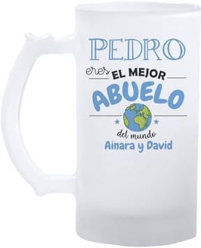 Kembilove® Jarra de cerveza abuelo personalizada con nombre | regalo original para el mejor abuelo del mundo | detalle emotivo y divertido para cumpleaños, navidad o día del padre | jarra opaca 500 ml