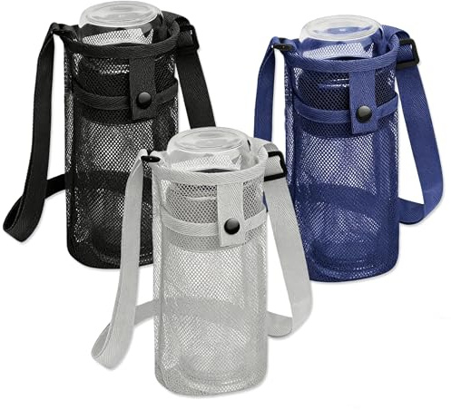 JNYUTEEN 3 Piezas Portabotellas de Malla, Soporte Ajustable para Botellas de Agua, Fundas Portátiles para Actividades al Aire Libre como Camping, Senderismo y Ciclismo