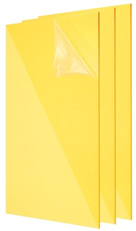 QUARKZMAN 3Pcs Plaques Acrylique 12x8 Pouces Panneau Acrylique 1/8 Pouce-3mm Planche Plastique Pour Cadres Photos Porte-Signatures Projets DIY Artisanat, Transparent Jaune