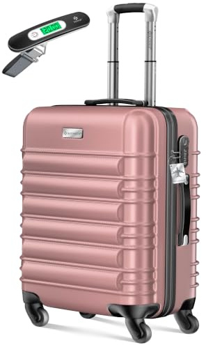 KESSER® Handgepäck Reisekoffer 55L Hartschalen-Koffer Inkl. Kofferwaage + Gepäckanhänger | Trolley Gepäck Rollkoffer Zahlenschloss 4 Rollen ABS-Hartschale Teleskopgriff, 55x40x25cm, Himbeerrosa
