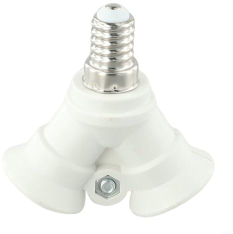 ZAMETTER Adattatore splitter per lampada E14, convertitore regolabile per portalampada per plafoniera, converte una base E14 in due prese E14 in materiale PBT bianco 220-230 V per foto domestiche