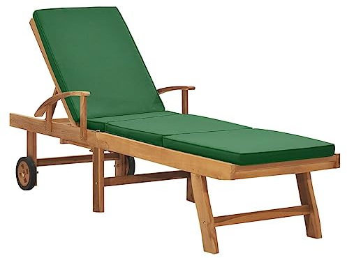 ZQQLVOO Klassische Sonnenliege aus Teakholz mit Lattenrost-Design, Auflage, 2 Rädern und Verstellbarer Rückenlehne für Garten, Terrasse und Poolbereich - Witterungsbeständige