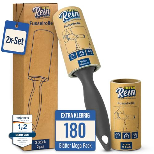 TiefenRein Fusselrolle Tierhaare & Kleidung – 2er Set (180 Blatt)