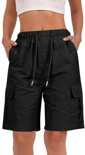 Generico Pantaloni da Lavoro Donna Multitasche Bermuda Estivi Cargo Pantaloncini Vita Elastica Leggeri Shorts Escursionismo Casual Esterno Pantaloni Corti per Viaggi Escursioni con 4 Tasche