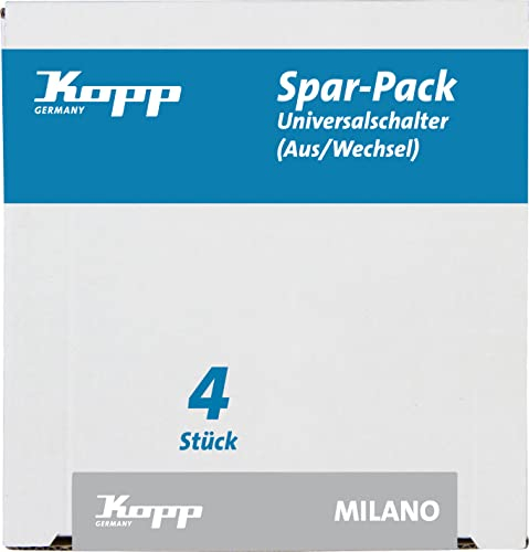 Kopp Milano Universalschalter in Weiß - 4 Stück - Lichtschalter-Unterputz mit 10AX Schaltvermögen - Hochwertiger IP20 Schalter mit Steckklemmen - Stilvoller Wechselschalter-Unterputz 250V~