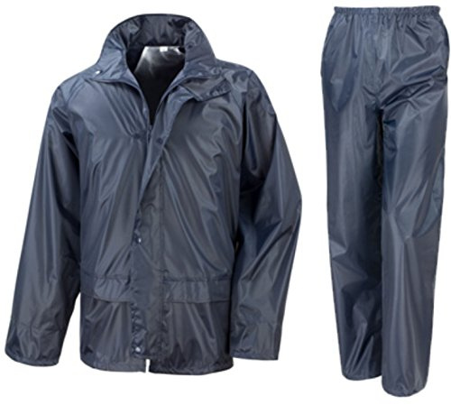 Waterproof Motorcycle Motorbike Over Jacket Trousers 2-Piece Suit, Black or Navy Blue Adults Mens Ladies Unisex Womens (XXL 50 Chest, Navy Blue)