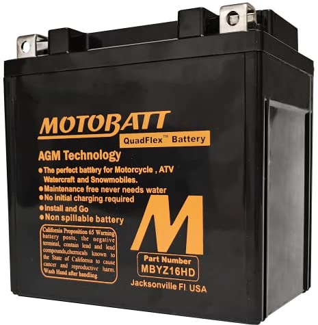 MOTOBATT - Motorradbatterie AGM MBYZ16HD | 12V 16.5Ah 240CCA | Versiegelt & Werksaktiviert | Kompatibel mit YTX14, YTX14BS, u.a. | Kompatibel mit Honda, Yamaha, Kawasaki, Suzuki, BMW u.a.