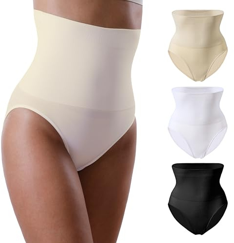 3er Pack Yenita® Damen Miederslip mit Bauchweg-Effekt, Figurformender Slip, X-Large, schwarz/weiss/haut