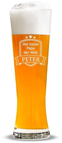 AMAVEL Weizenglas mit Gravur für den besten Papa der Welt, Personalisiert mit Namen, Geschenkidee für Männer, Füllmenge 0.5 l