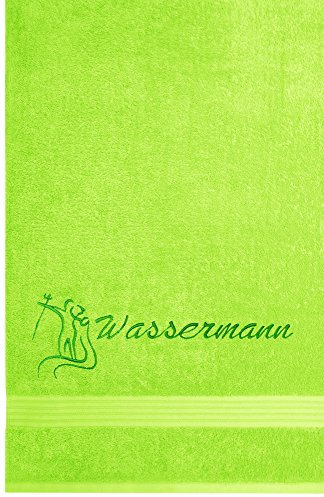 Lashuma Großes Besticktes Duschtuch mit Sternzeichen Wassermann, 70x140 cm, Farbe Apfel Grün