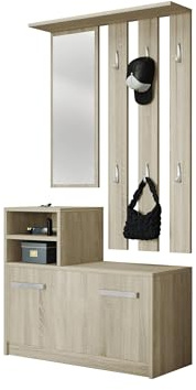 Mirjan24 Garderoben-Set Biel mit 6 Kleiderhaken, Spiegel, Schuhschrank, Farbauswahl, Wandgarderobe (Sonoma Eiche)