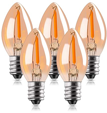 Genixgreen C7 LED Birne E14 Edison Glühbirne 0.5W Filament Nachtlampe ersatz 5 W Glühlampen,2200K Warmweiß Vintage Glühbirnen für Weihnachten Dekorative,Nicht Dimmbar,5 Stücke