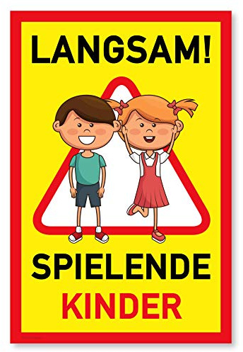 Gentle North Warnschild Achtung spielende Kinder | Vorsicht Hier Spielen Kinder | Bitte langsam Fahren | 20x30 cm Kunststoff Schild