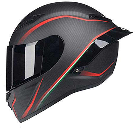 Woljay Integralhelm Helm Motorradhelm Motocross Offroad Moto Street Helme Fahrrad Helme (L, Kohlefaser Rot u Schwarz Matte)
