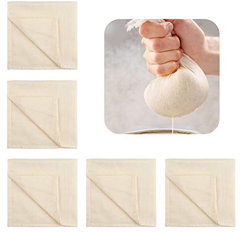 Ledoo 5pcs Käsetuch Passiertuch Filter Cloth Nussmilchbeutel wiederverwendbar Natur Joghurt Tuch aus 100% Baumwolle für Käseherstellung Obstsaft Suppe Mandelmilch（50 * 50）