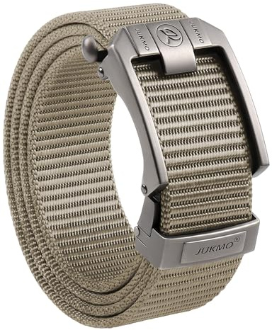 JUKMO Spärrbälte för män, nylonnät taktiskt bälte med automatiskt glidspänne, justerbar trim för att passa, Khaki, For Waist 40-52 (Length 59)