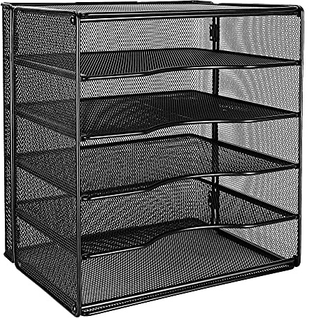 Amazon Basics 5-Tier Mesh Desk Organizer, File Holder, Paper Sorter for Office Supplies, Mail, Documents, 13.6 x 9.5 x 12.8 inches, Black