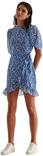 NA-KD Mini Vestido Casual con Volantes para Mujer, Flor Azul., 36