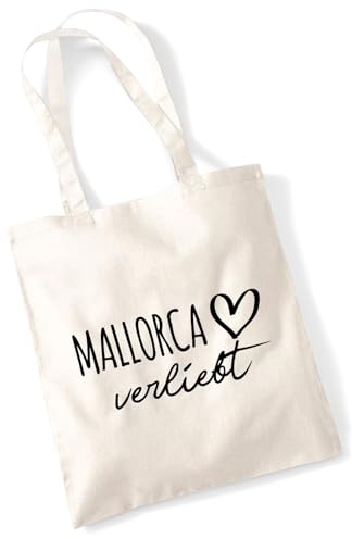 Huuraa Jutebeutel Mallorca verliebt Geschenk | Baumwollbeutel 10 Liter Stoffbeutel Beutel aus Baumwolle Tasche Geschenkidee Einkaufstasche Langen Henkel
