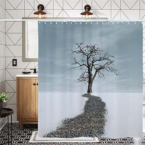 Duschvorhang 300x200cm ,Duschvorhänge Wasserdichter Anti-Schimmel Shower Curtains mit 12 C-Ringe,Verdickter Stoff,Waschbar Stoff Polyester 3D Duschrollo Badewanne Badezimmer Dekor Baumlandschaft Grau