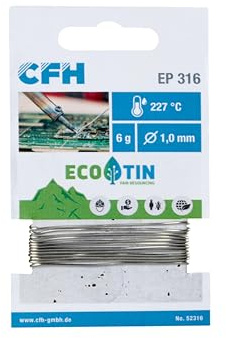 CFH Elektroniklot PREMIUM ECO TIN EL 316 – Lötzinn Ø 1,0 mm, 6 g, flussmittelgefüllt, bleifrei, Lot für präzise Feinlötungen in der Elektronik und Elektrotechnik, Fair Resourcing, Made in Germany