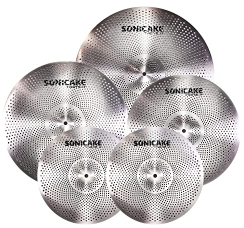 SONICAKE Cymbal Set mit geringer Lautstärke 14 HiHat+16 Crash+18 Crash+20 Ride Beckenset Sliver 5 Stücke