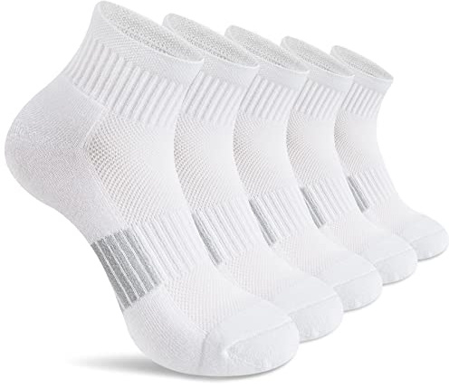 Gonii Ankle Socks Womens Athletic Thick Cushioned Running Hiking Crew Socks 5-Pairs (White)