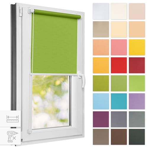 Estika Rollo für Fenster ohne Bohren - 50cm x 150cm - Frühlingsgrün 2-25 Stofffarben, Klemmfix Montage, Fensterrollos für innen, Sichtschutz für Fenster und Balkontür (50 cm Stoffbreite)