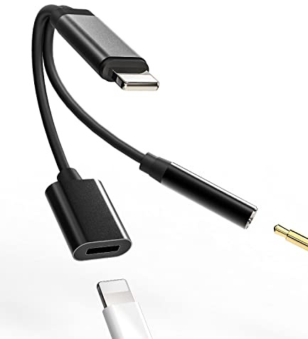 Adaptateur AUX pour iPhone pour Écouteurs (2-en-1) Splitter Lightning vers Jack 3,5 mm Certifié pour Apple MFI Câble Audio et Chargeur pour iPhone 14/13/12/11 Pro Max X Convertisseur Musique Écouteur