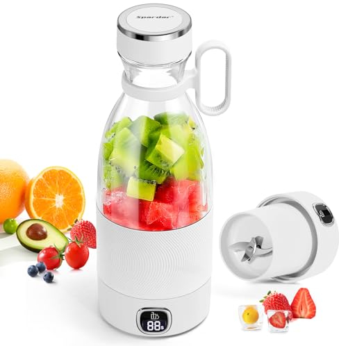 Bottiglia Frullatore Portatile, 350ml Frullatore Smoothie con Display LED Intelligente Frullatore USB Ricaricabile per Fitness, Viaggi e Lavoro