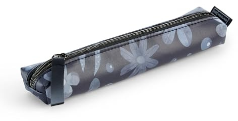 Miquelrius - Portatodo Mini, Estuche 1 Compartimento, Tamaño 185 x 20 x 35 mm, Material Exterior y Tirador de PU Impreso, Cierre Cremallera, Colección Midnight Secrets, Flores Azules
