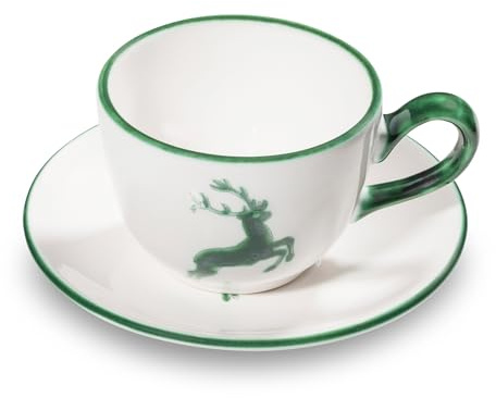 GMUNDNER KERAMIK Grüner Hirsch, Kaffeetasse mit Untertasse Cup, handgemacht in Österreich