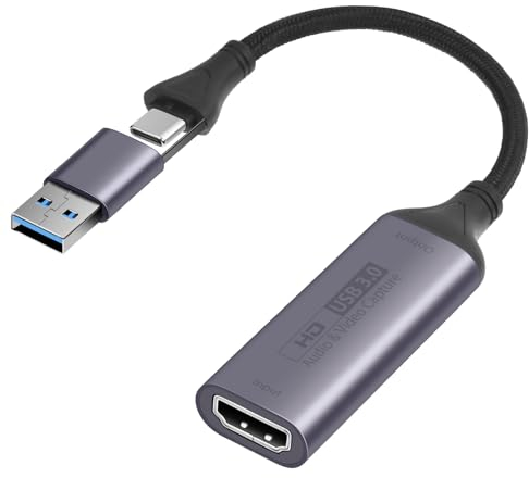 AXFEE Carte d'acquisition vidéo 4K HDMI, Full HD 1080p Carte de Capture 4K HDMI vers USB C 3.0 avec USB Adaptateur pour l'édition Vidéo/en Ligne, Compatible avec TV Stick DSLR Camera/PC/Laptop/Phone
