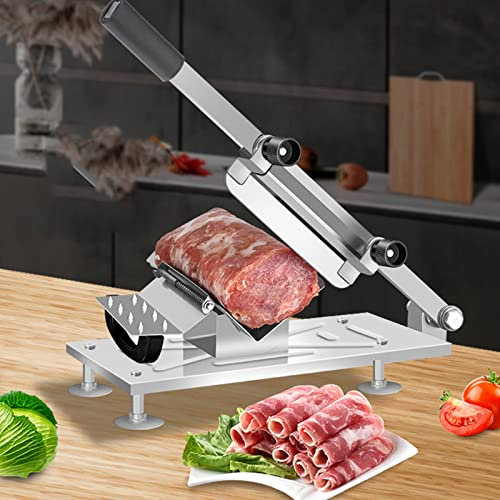 Meat Slicer, Manual Stainless Steel Frozen Meat Cutter with 170 MM Blade, 0.3-15 MM Adjustable Thickness Food Slicer Machine for Home Use Beef Mutton Roll Cheese Bacon Deli Hotpot