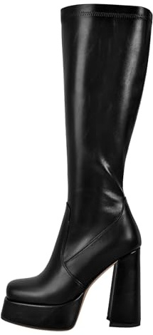 MissHeel Bottes à plateforme - Talon bloc - Talons hauts - Bout carré - Noir