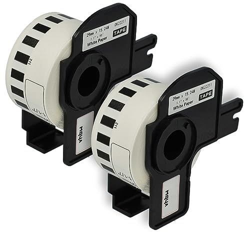 vhbw 2x Etiketten-Rolle mit Halter 29mm x 15,24m (1 Etikette) kompatibel mit Brother PT QL-700 Etiketten-Drucker Weiß