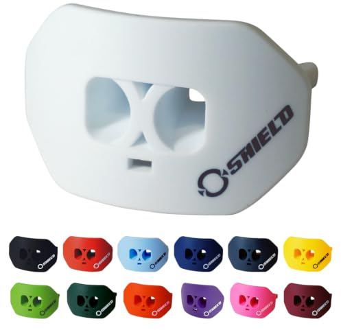 O SHIELD Fußball-Mundschutz mit zweilagigem Schutz, Vortex-Airflow, verlängertes Lippenschild, Erwachsenen- und Jugendgrößen, Weiß