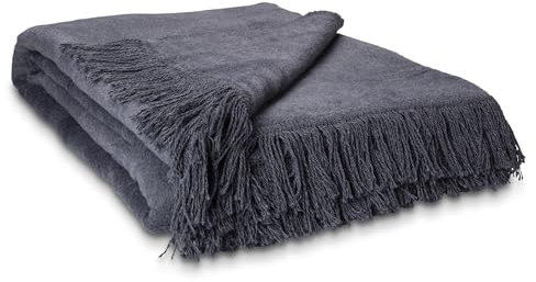 Como Kuscheldecke Anthrazit XXL 150 x 200 cm Baumwollmischung weiche & warme Kuschel-Decke mit Fransen für Couch & Sofa, waschbar, Öko-Tex Standard 100, 1,4kg, 400g/m²