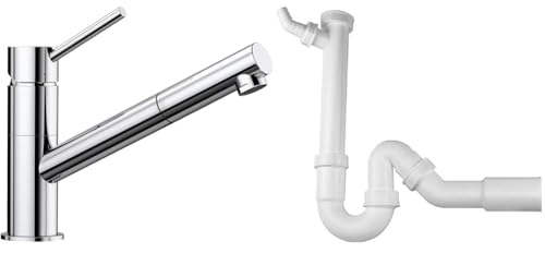 BLANCO KANO-S | Küchenarmatur in chrom | Hochdruck & Geruchsverschluss (Siphon) 1,5'' x 50 mm (Abgang Ø=40 oder 50 mm)