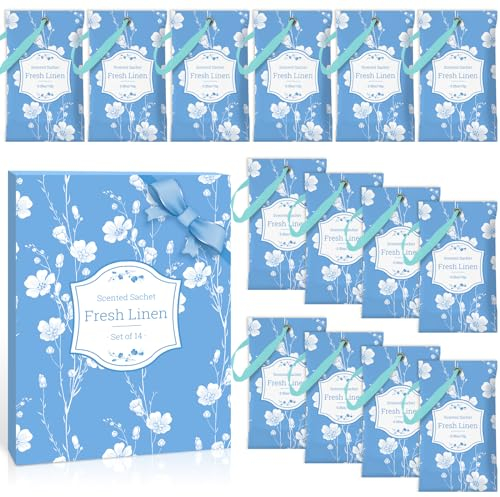 Scent-Hi Scented Sachets, Wardrobe Fresheners, Fresh Linen Sachets, 14 Pack, Long Lasting Fragrance for Drawer Liners, Bedroom, Wardrobe