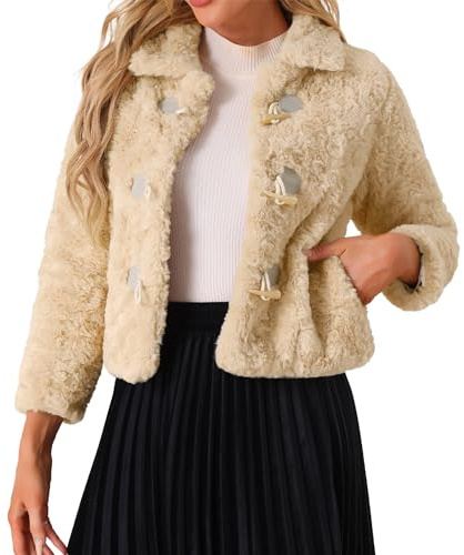 Allegra K Women's Faux Fur Coats for Casual Jacket with Soft Collar Short Winter Warm, Apricot, XS