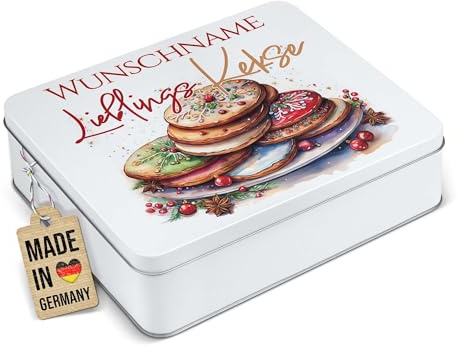 Print Royal PR Geschenkdose mit Name personalisiert - Lieblingskekse - Blechdose bedrucken, Aufbewahrungsdose, Keksdose - Weihnachtsgeschenke | Rechteckig weiß, 1500 ml
