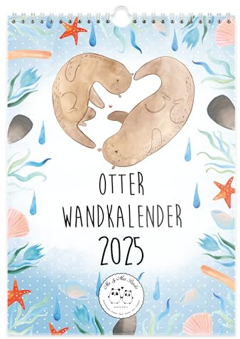 Mr. & Mrs. Panda A4 Wandkalender 2025 Otter Collection - Geschenk, Jahreskalender, Kalender mit Feiertagen, Küchenkalender, Seeotter, Fischotter,